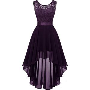 BeryLove Women Grape Chiffon Scoop Neck Sleeveless Lace Cocktail Dress